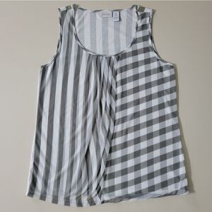 Chico's Striped Scoop-neck Tank Top with Sheer Front Overlay